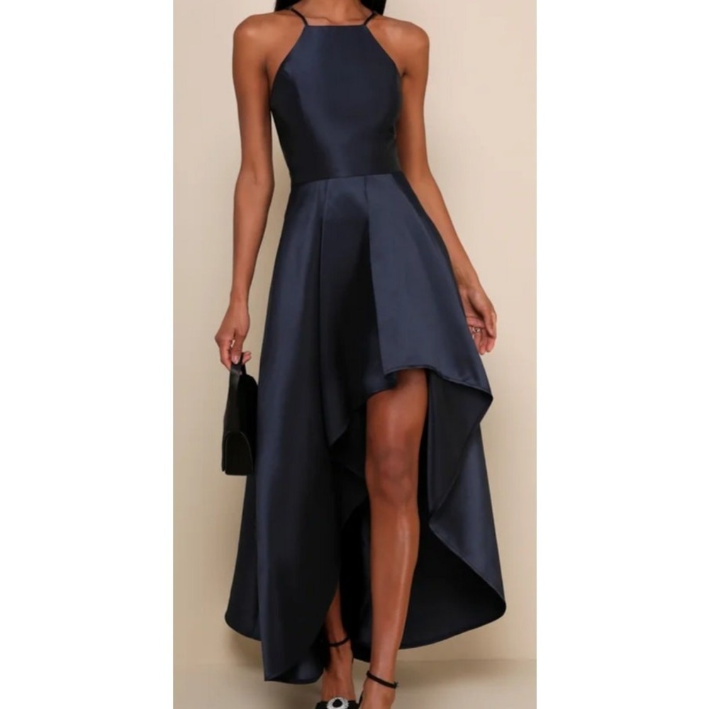 Lulus Broadway Show Navy Blue High-Low Evening Gown Size Large NWOT
